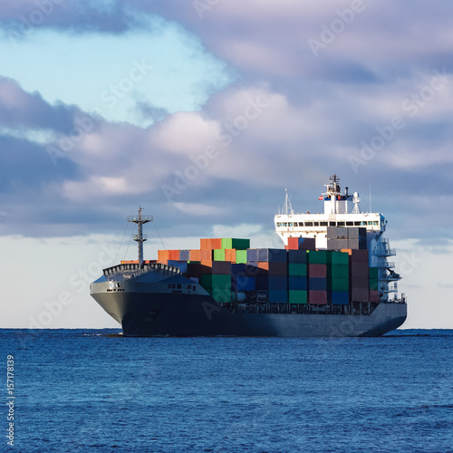 Grey container ship