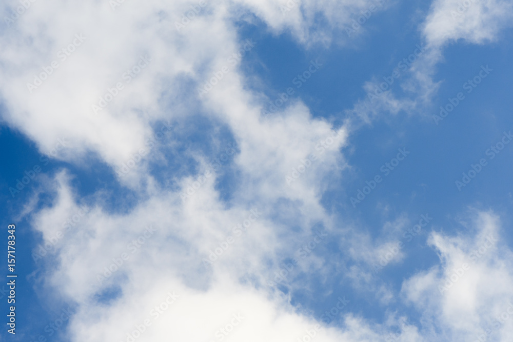 Bright blue sky with white clouds background