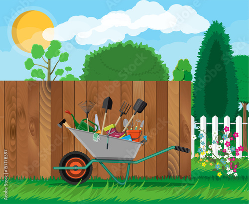 Gardening tools set. Equipment for garden
