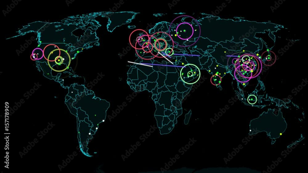 Hacker War Super Modern Digital Data Hacking World Map Simulation
