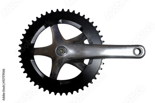 Fixed gear track crank set and chain ring isolated on white