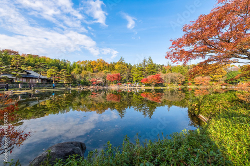 Autumn scenery in Japanese Garden of Showa Memorial Park (Showa Kinen Park), Tokyo, Japan
