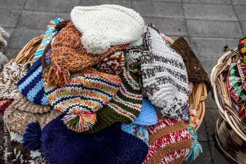 knitted socks and caps