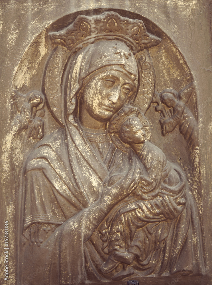 statue of the Virgin Mary with the baby Jesus Christ  (Religion, faith, eternal life, God, the soul concept)