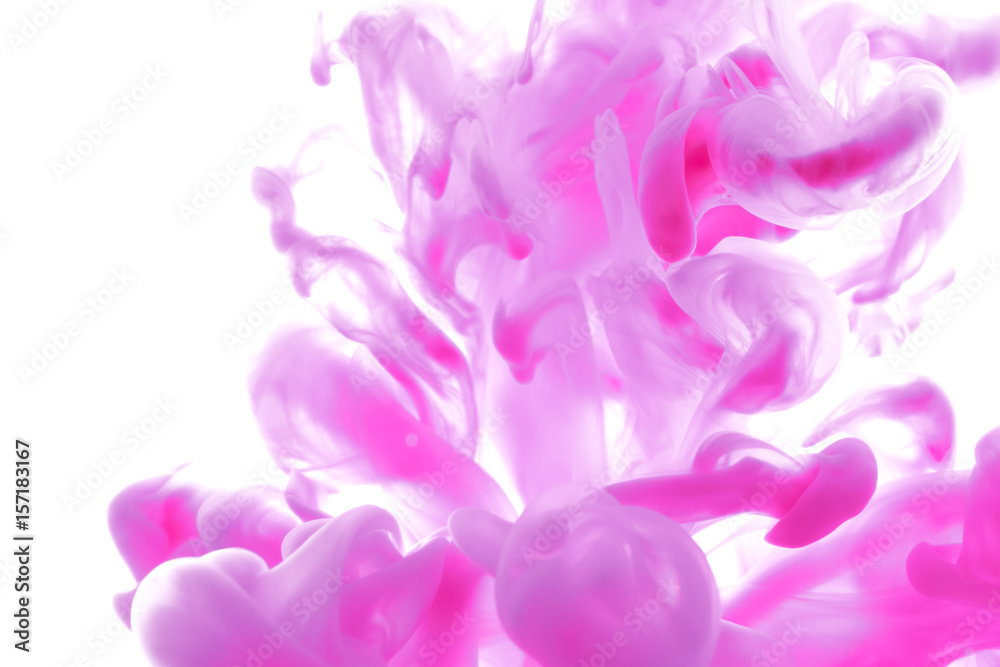 pink, acrylic colors. Ink swirling in water. Color explosion