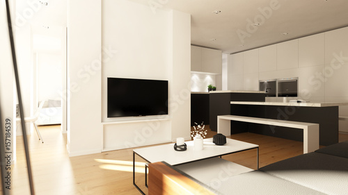 Blick vom Sofa auf Fernseher Apartment