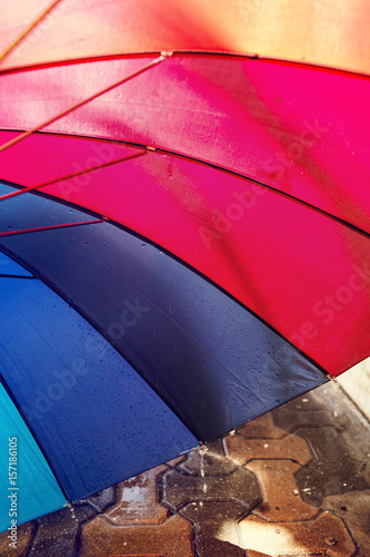 Umbrella on rainy day selective focus.