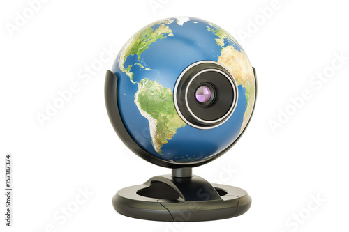 Global communication concept, Earth globe webcam. 3D rendering