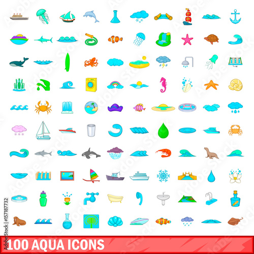 100 aqua icons set  cartoon style