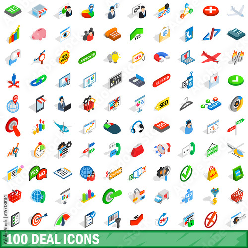 100 deal icons set, isometric 3d style