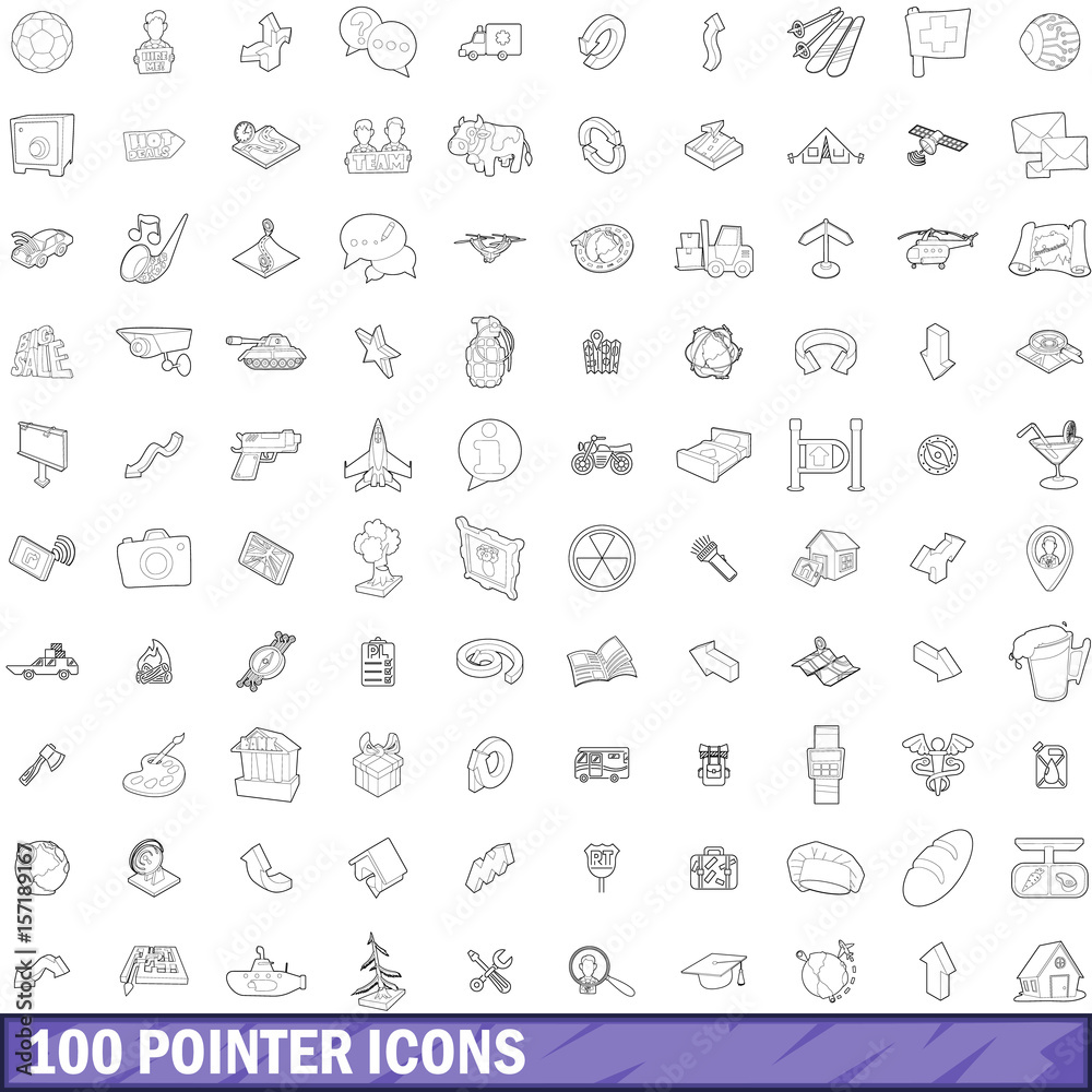 100 pointer icons set, outline style