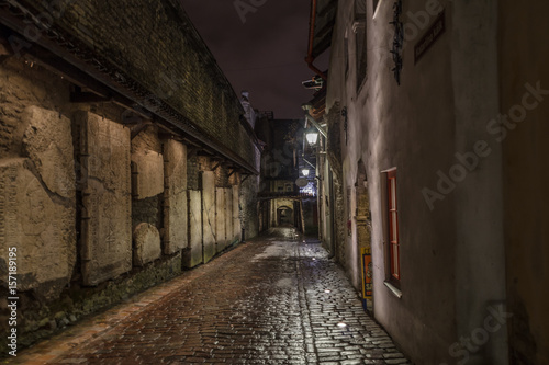 Medieval street at night. Historical center of Tallinn  Estonia 