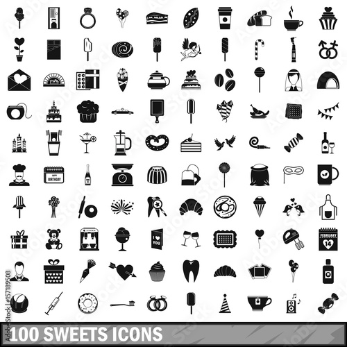 100 sweets icons set, simple style 