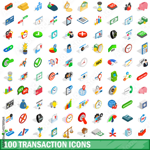 Fototapeta Naklejka Na Ścianę i Meble -  100 transaction icons set, isometric 3d style
