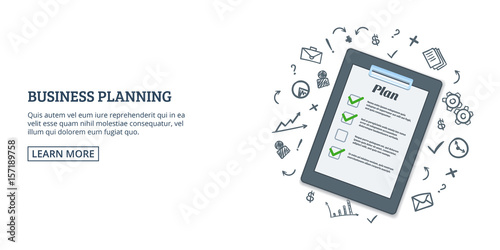 Business plan banner horizontal, cartoon style