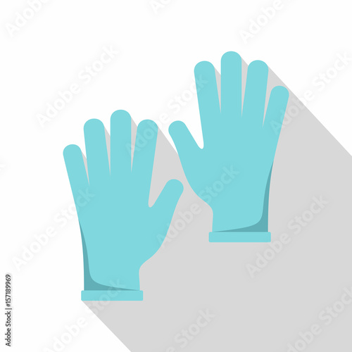 Blue medical gloves icon, flat style