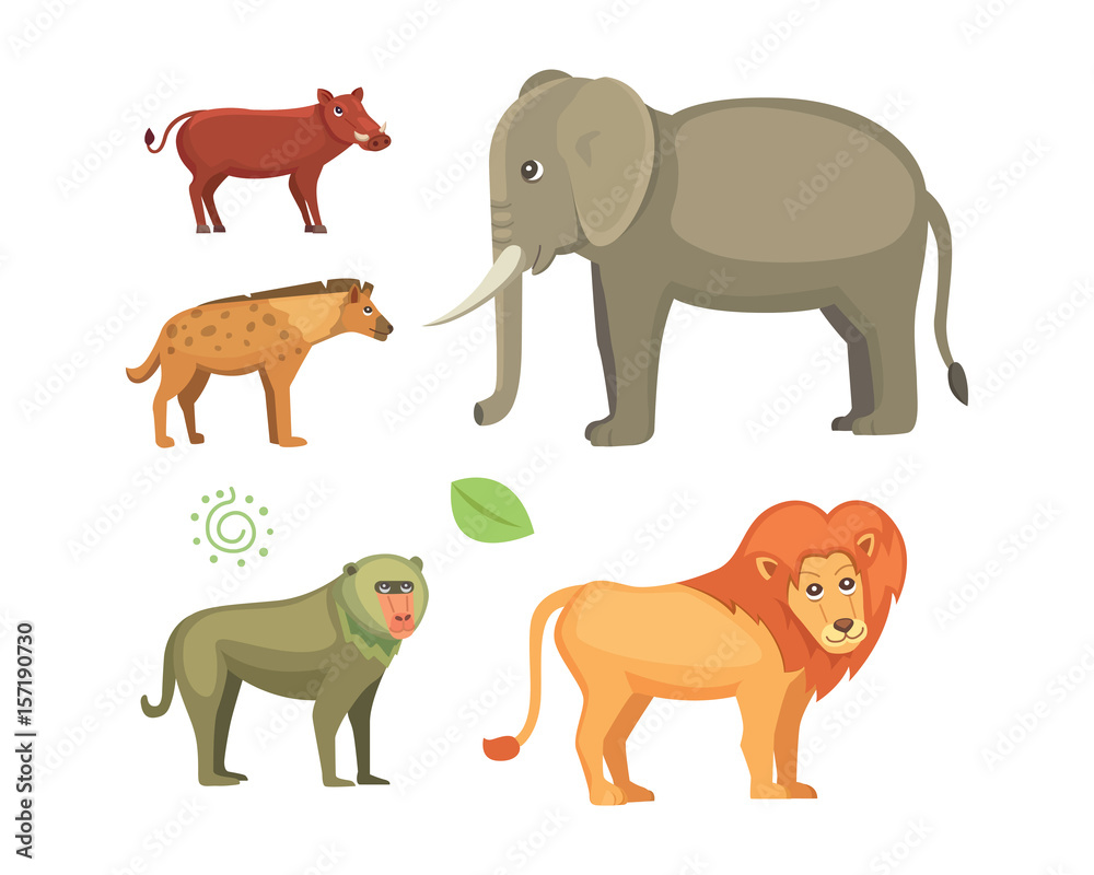African animals cartoon vector set. safari isolated illustration