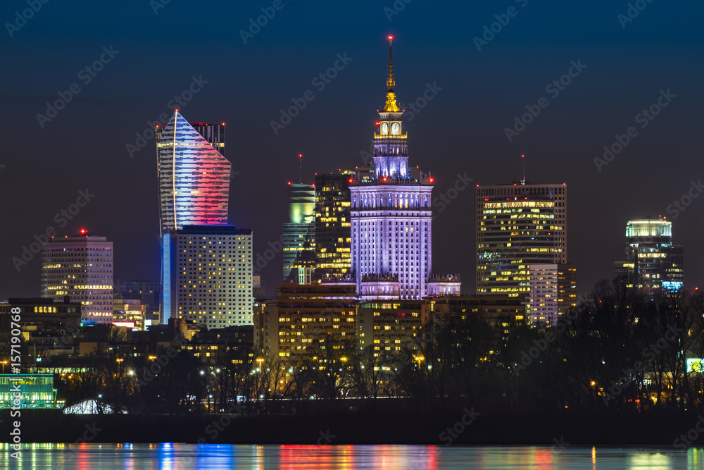 Obraz premium Nocna panorama Warszawy