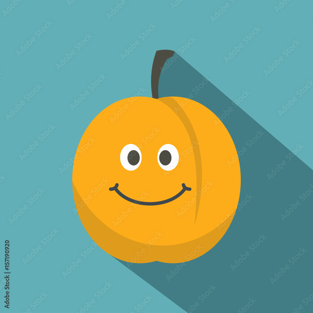 Fresh smiling apricot icon, flat style Fresh smiling apricot icon, flat style