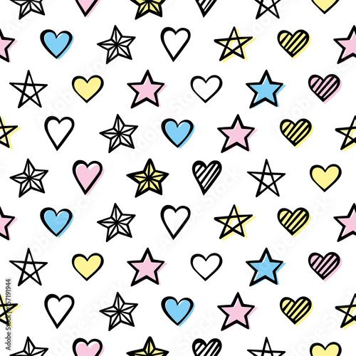 Naklejka Ręcznie rysowane wzór z serca i gwiazdy