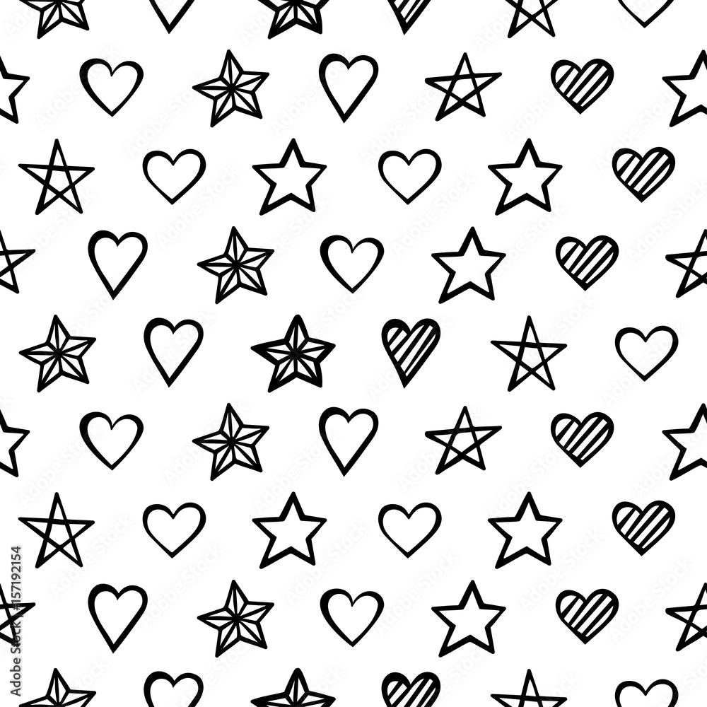 Naklejka Ręcznie rysowane wzór z serca i gwiazdy