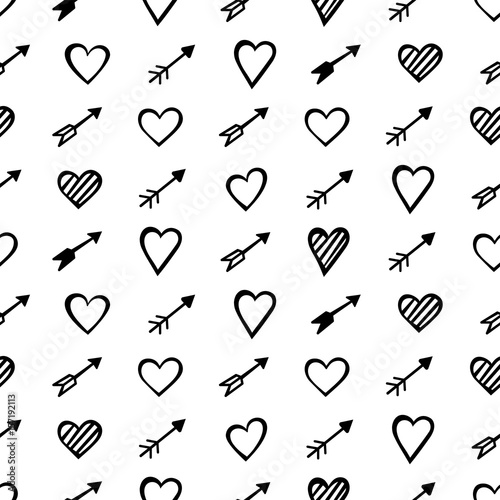 Hand drawn seamless pattern hearts and arrows