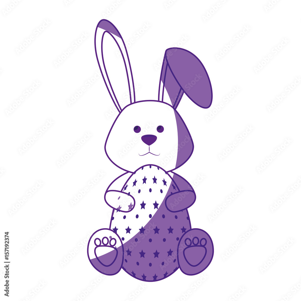 cute bunny with a easter egg icon over white background. vector illustration
