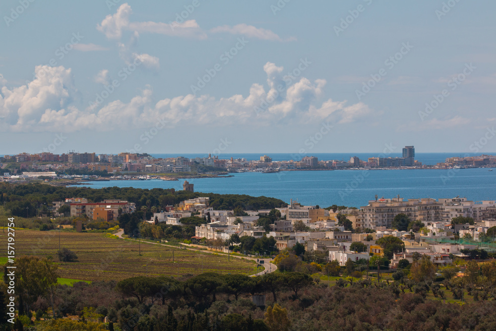 Panoramic view of gallipoli, a village near ionian sea, Apulia, Salento, Italy