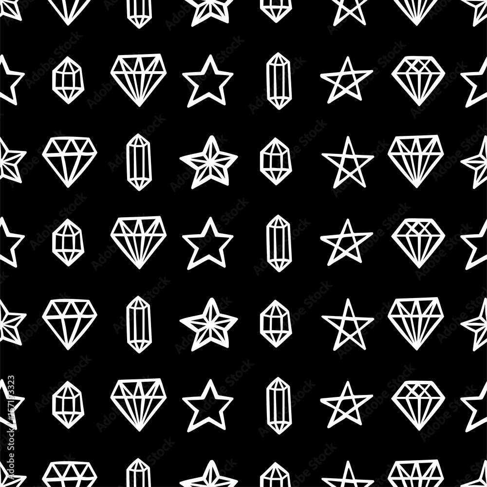 Hand drawn seamless pattern with diamonds and stars Hand drawn seamless pattern with diamonds and stars