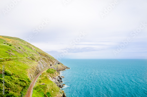 Fototapeta View on Coastline and Railroad track by Bray in Ireland
