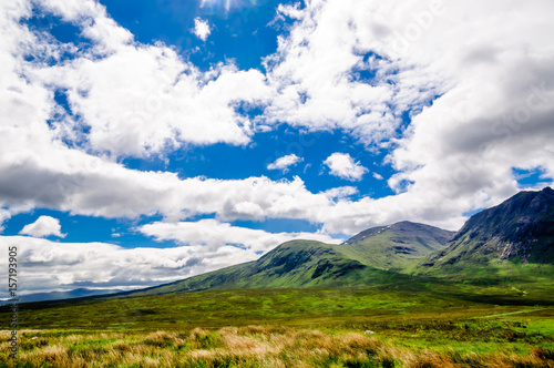 View on Highlands and meadows landscape in Scotland