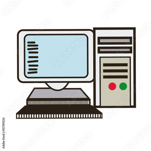 computer monitor keyboard processor tower image vector illustration