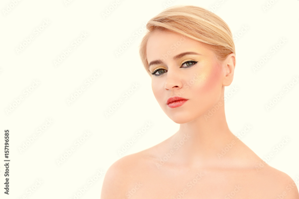 Beautiful young woman on white background Beautiful young woman on white background