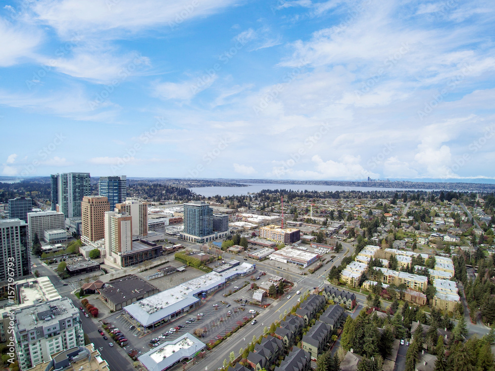 Fototapeta premium Aerial view of residential area in Bellevue downtown