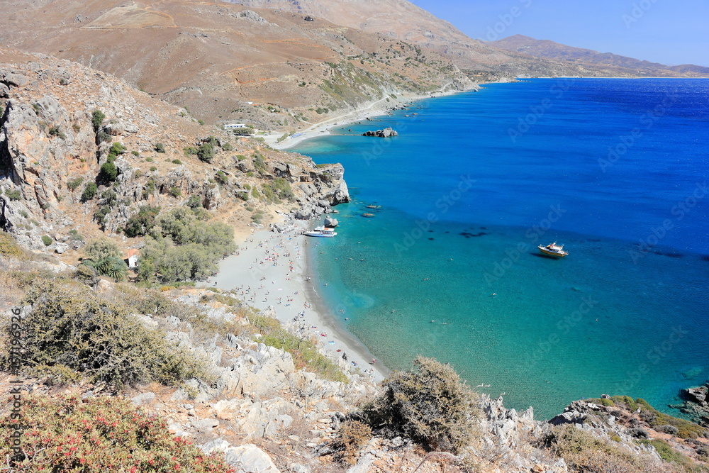 Preveli beach and lagoon. Crete, Greece.