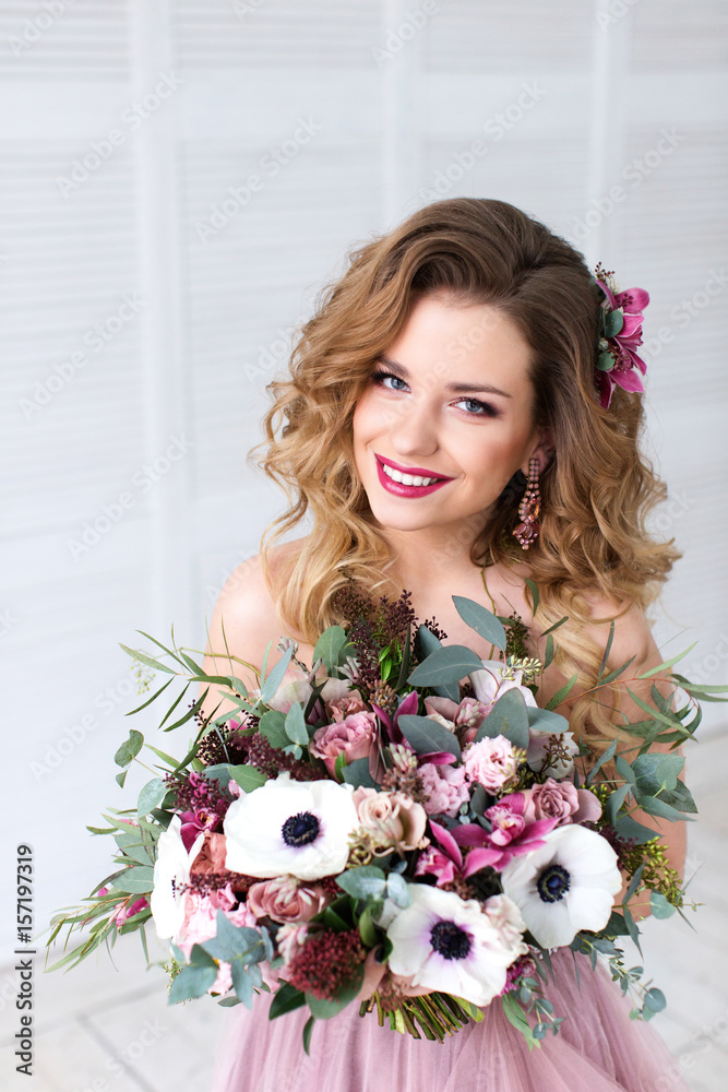 Beauty woman with Flowers. Make up and Hair Style. StockFoto Adobe Stock