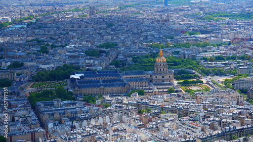 Aerial view of Army Museum from Eiffel tower with beautiful scattered clouds, Paris, France
