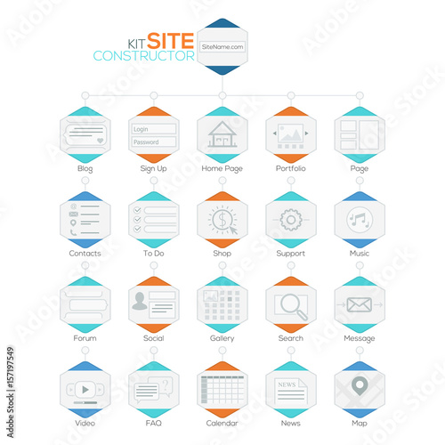 Vector Set of Flat Website Templates. Navigation Elements and Icons