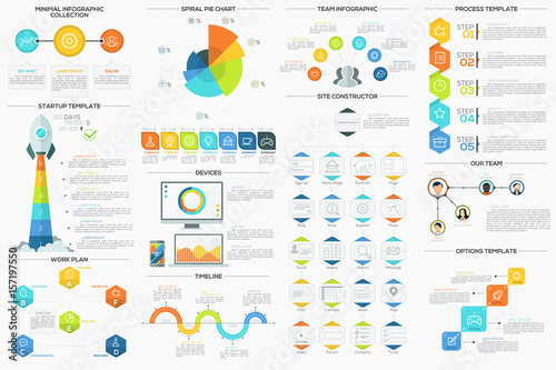 Set Of 9 Flat Minimal Infographics