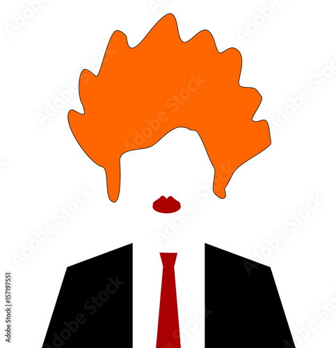 woman with wild orange hair and suit and tie