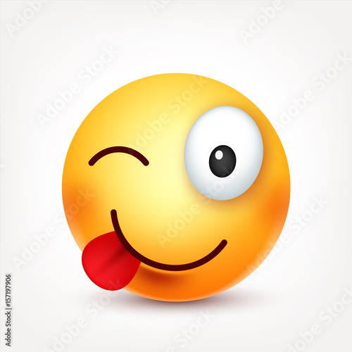 Smiley,smiling ,happy emoticon. Yellow face with emotions. Facial expression. 3d realistic emoji. Funny cartoon character.Mood. Web icon. Vector illustration.