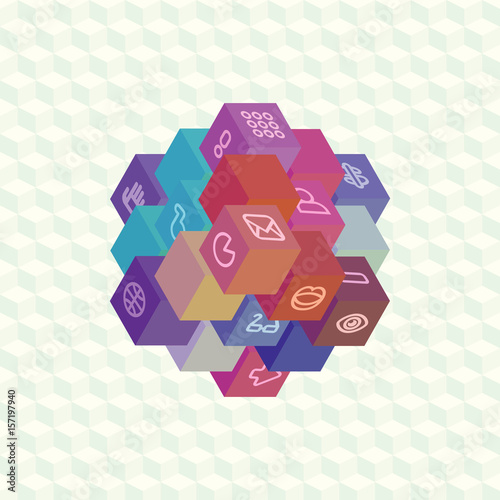 Isometric projection infographic array of cubes