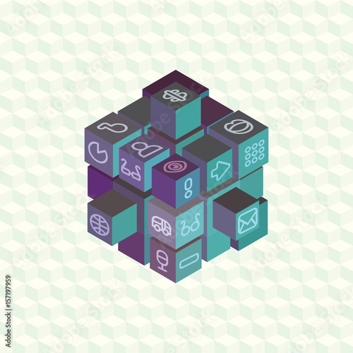 Isometric projection infographic array of cubes