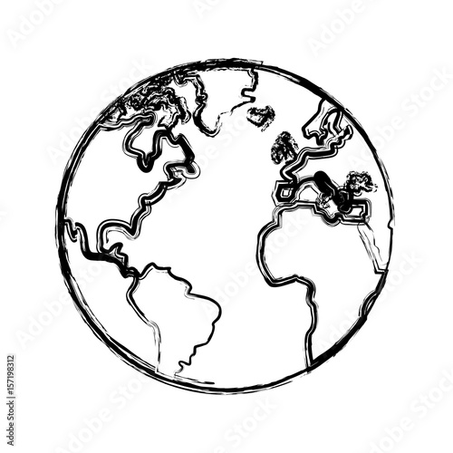 sketch globe world earth map icon vector illustration