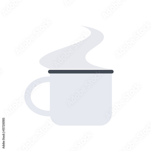 White small mug with a steam for camping, vector illustration in the style of a flat design