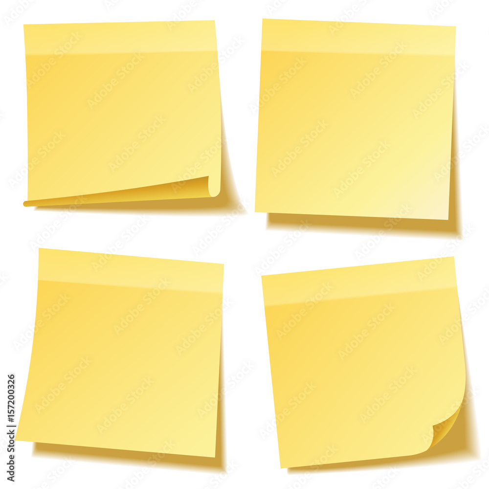 Sticky note with shadow isolated on transparent background set. Yellow paper. Message on notepaper.Reminder. Vector illustration. Sticky note with shadow isolated on transparent background set. Yellow paper. Message on notepaper.Reminder. Vector illustration.