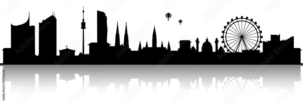 Naklejka premium Czarna sylwetka panoramę Wiednia