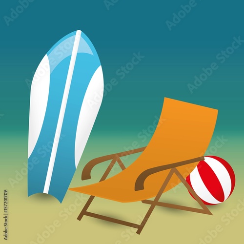 beach chair, surf board and ball icon over colorful background. vector illustration 