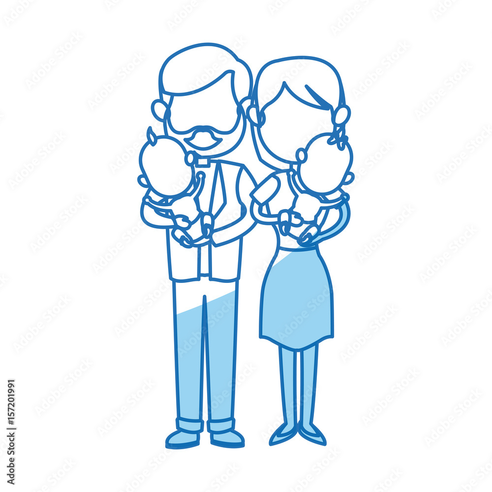 family couple carrying babys twins vector illustration family couple carrying babys twins vector illustration