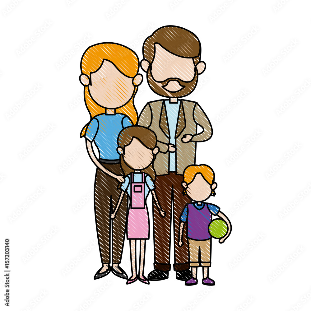 family portrait. mom and dad with childrens vector illustration family portrait. mom and dad with childrens vector illustration